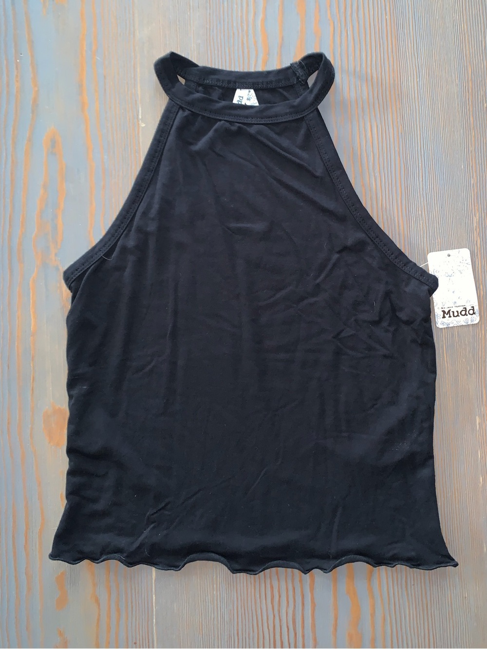 *NWT* Mudd Women’s Black High-Neck Crop Tank Top